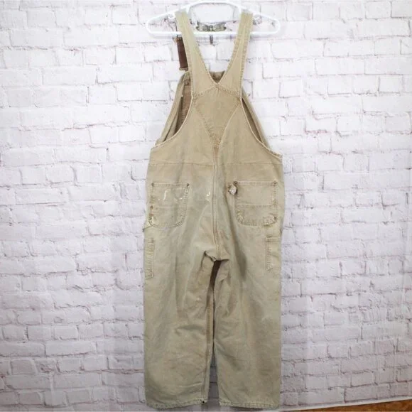 Vintage! Carhartt Bib Overalls Tan Double Knee Insulated Distressed 46x30
